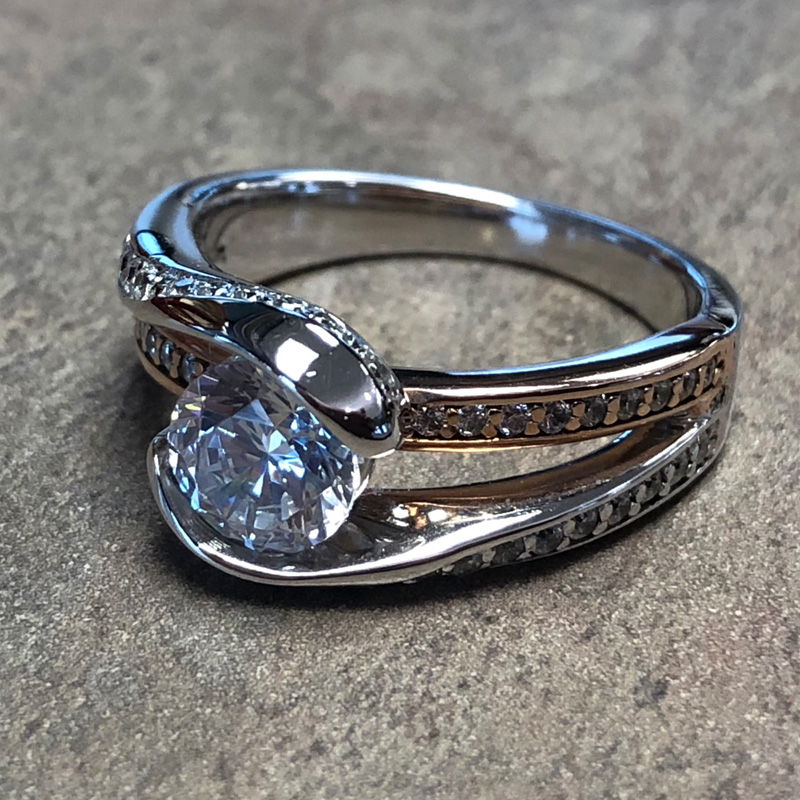 14K Two Tone Bypass Engagement Ring
